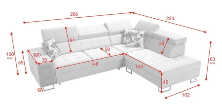 Rohová sedací souprava Hampton VII s funkcí spaní šedá jasanová pravá rohová sedací souprava do pokoje ze sametové látky s hladkým povrchem