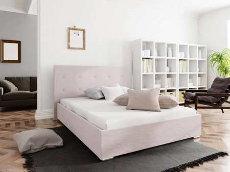 Čalouněná postel Bejar 140x200 pudrově růžová s moderním stylem čela ideální do ložnice