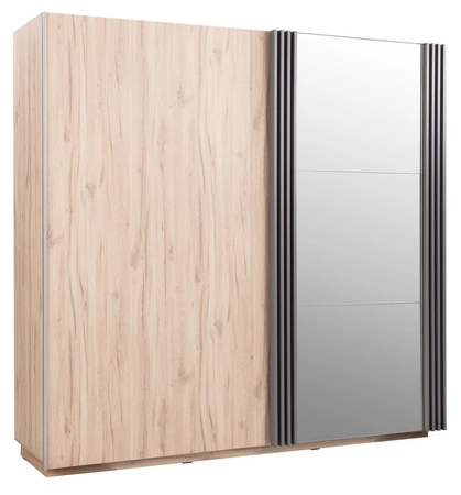 Ložnicová sestava nábytku Estan dub světlý / antracit nadčasový design ložnicová sestava nábytku prostorná posuvná skříň se zrcadlem