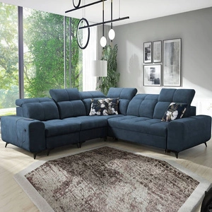 Rohová sedací souprava s funkcí spaní Buffalo III modrá levá pohodlná rohová sedací souprava s estetickou povrchovou úpravou s kontejnery na lůžkoviny