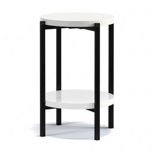 Kulatý konferenční stolek 44 cm Sampi bílý lesk s přídavnou policí světlý design kovová podnož nádherná dekorace každého interiéru