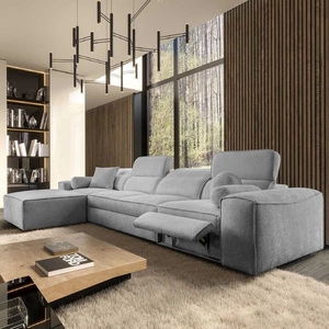 Rohová sedací souprava s funkcí spaní Viano XII Lux světle šedá levotočivá designová rohová sedací souprava do obývacího pokoje s pohodlným výsuvným podnožníkem