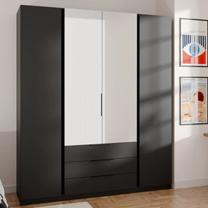 Zrcadlová šatní skříň Kastano III 200 cm černá stylová designová šatní skříň do ložnice kovové hrany úchytek