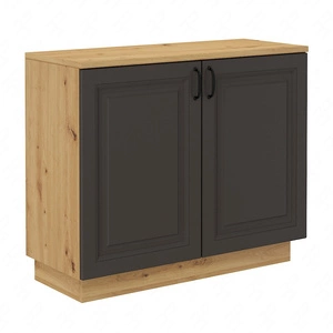 Styl 100 cm komoda dub artisan / šedý grafit užitková a funkční komoda stylové frézované čela kovové úchyty