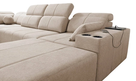 Rohová sedací souprava s funkcí spaní Tesalia IV Lux mint pravostranná stylová rohová sedací souprava s výsuvnou opěrkou nohou a posuvnou funkcí opěradla