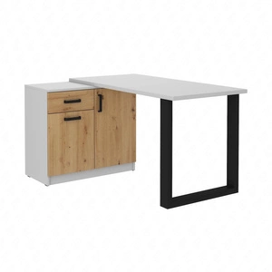 Rohový psací stůl Makana světle šedý / dub řemeslná komoda se zásuvkou a policemi stylový a funkční kus nábytku s 28mm horní deskou