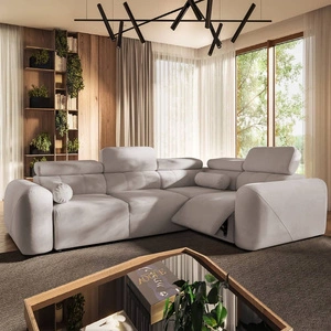 Rohová sedací souprava s funkcí spaní Cantare II Lux slonovinová kost pravá komfortní rohová sedací souprava se zvedací podnožkou měkká látka
