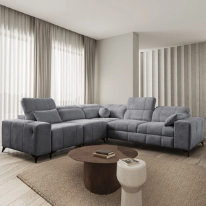 Rohová sedačka s funkcí spaní Penejos III šedá levá roh mimořádně pohodlná a praktická rohová sedačka do obývacího pokoje dvě nádoby na lůžkoviny