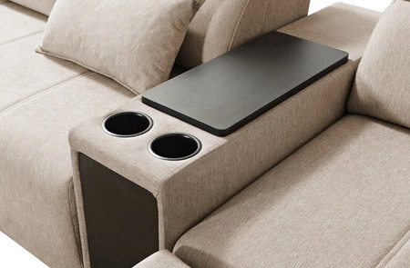 Rohová sedací souprava s funkcí spaní Tesalia V zelená pravá komfortní rohová sedací souprava se zásuvkou a funkcí posuvného opěradla