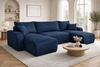 Rohová sedací souprava s funkcí spaní Fiesta U tmavě modrá stylová rohová sedací souprava se zajímavým tvarem odolná nádoba na lůžkoviny z plyšové tkaniny