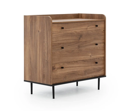 Komoda Apallo 90 cm dub brandy castello originální design vysoké okraje horní desky masiv na kovových nohách