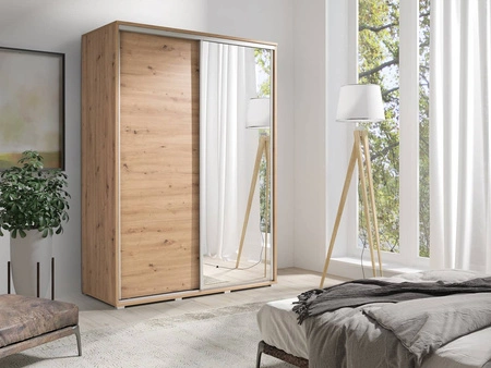 Posuvná šatní skříň Penelope se zrcadlem 155 cm dub řemeslný moderní šatní skříň ideální do ložnice nebo předsíně