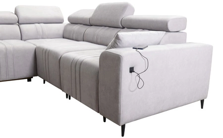 Rohová sedací souprava s funkcí spaní Castel III béžová pravá rohová sedací souprava se dvěma lůžkovinami nastavitelné opěrky hlavy