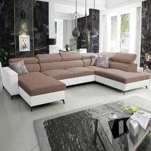 Rohová pohovka s funkcí spaní Savona VI světle hnědá / bílá levá pohodlná rohová pohovka do obývacího pokoje se dvěma nádobami na lůžkoviny