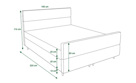 Kontinentální postel Benet 180x200 hořčice v moderním skandinávském stylu s výrazným čelem a podnožkou