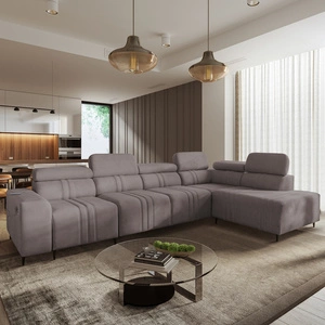 Rohová pohovka s funkcí spaní Castel XI šedohnědá pravostranná pohodlná rohová pohovka s úložným prostorem na lůžkoviny odolná látka