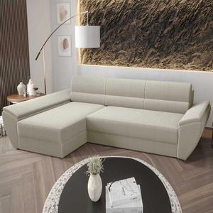 Rohová pohovka s funkcí spaní Fogu III slonová kost levá stylová rohová pohovka s područkami kontejner na lůžkoviny manšestrová látka