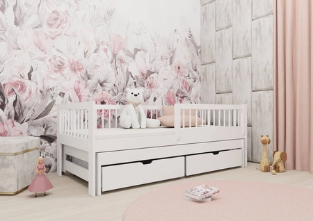 Dětská postel Simba 90x200 cm bílá Dvoumístná rozkládací postel do dětského pokoje masivní konstrukce dětská postel z masivního borovicového dřeva