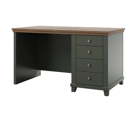 Psací stůl se zásuvkami Evora 140 cm láhev zelená / dub lefkas elegantním designem potěší milovníky výrazných interiérů do pracovny nebo kanceláře 