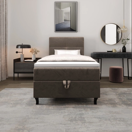 Kontinentální postel Melba 90x200 světle hnědá v moderním skandinávském stylu s čalouněným čelem postele s úložným boxem