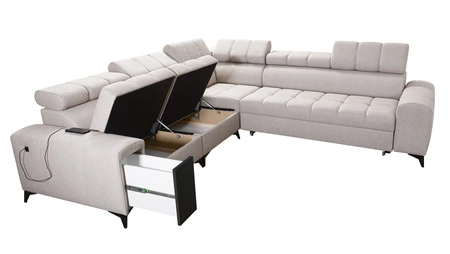 Rohová sedací souprava s funkcí spaní Bolmso III zelená levá rohová sedací souprava s kontejnery na lůžkoviny s plnovýsuvnou zásuvkou v boku nábytku