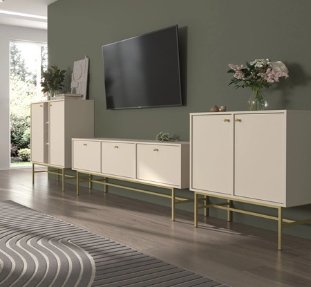 Nábytek Kioto III béžový stylový designový nábytek do obývacího pokoje elegantní nábytek podepřený zlatým kovovým rámem jemné úchytky