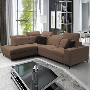 Kelly Elegantní rozkládací pohovka VII světle hnědá levá opletená pohodlná a funkční rohová rozkládací pohovka do obývacího pokoje