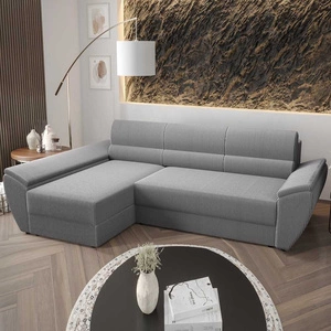 Rohová sedací souprava s funkcí spaní Fogu III šedý jasan levá stylová rohová sedací souprava s područkami kontejner na lůžkoviny manšestrová látka