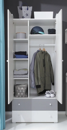 Nábytková sestava Arona bílá / dub wilton bílá / šedá ideální do pokoje pro mládež Nástěnná skříňka s psacím stolem