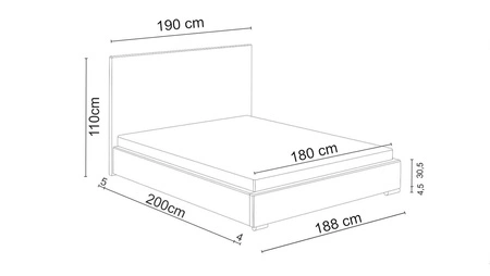 Modrá čalouněná postel Reus 180x200 s moderním čelem ideální do ložnice