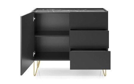 Zásuvková komoda Madison 97 cm černá grafitová / mramorová černá královský modernistický design dekorativní deska v mramorovém dekoru