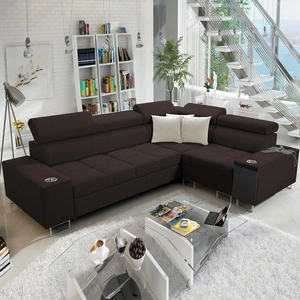 Rohová sedací souprava s funkcí spaní Dafni II hnědá pravostranná proplétaná rohová sedací souprava s úložným prostorem na lůžkoviny s plnovýsuvnou zásuvkou v bočnici