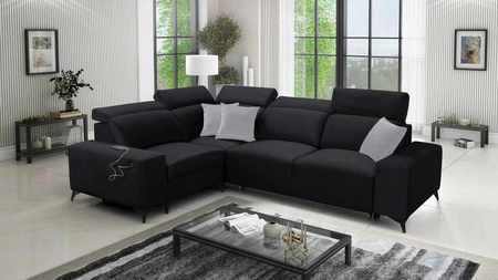 Pohovka na spaní Kelly Sleek II černá levá elegantní rohová pohovka do obývacího pokoje z odolné tkané látky