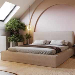 Čalouněná postel Belli 160x200 tmavě béžová Stylová postel s úložným prostorem na lůžkoviny Pohodlný podhlavník zaujme svým elegantním designem