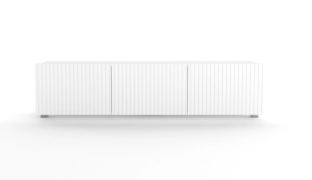 RTV skříňka Colder 150 cm bílá s možností zavěšení stylové drážkované čelo elegantní forma nábytku v moderním stylu