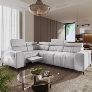 Rohová sedací souprava s funkcí spaní Castel II Lux šedý jasan levá pohodlná rohová sedací souprava do obývacího pokoje s pohodlným výsuvným podnožníkem