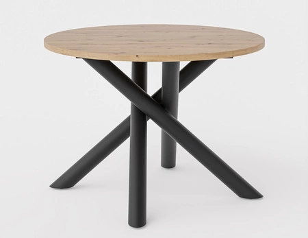 Kulatý stůl Lyon 110 cm dub artisan / černý designový jídelní stůl na kovových pavoučích nohách výškově nastavitelný