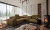 Rohová sedací souprava s funkcí spaní Tesalia III Lux hnědá pravá komfortní rohová sedací souprava s výsuvnou podnožkou Posuvná funkce opěradla