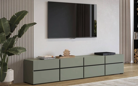 TV skříňka Cross 225 cm zelená jednoduchý tvar v moderním designu ideální skříňka do obývacího pokoje a obýváku geometrický tvar
