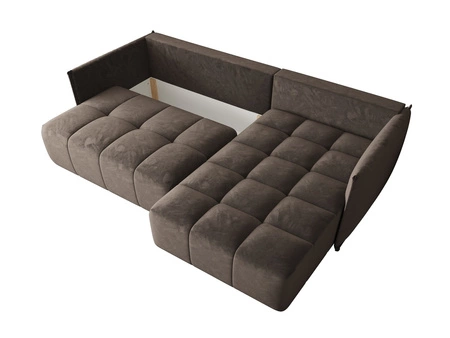 Rohová sedací souprava s funkcí spaní Oroso světle hnědá pravá rohová sedací souprava měkká sametová tkanina s hydrofobním potahem nádoba na lůžkoviny