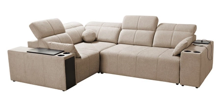 Rohová sedačka s funkcí spaní Tesalia II šedá levá pohodlná rohová sedačka do obývacího pokoje s posuvným opěradlem nádoba na lůžkoviny