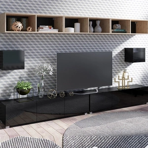 Nábytková nástěnná skříňka Apulia XXXIV černý lesk / dub artisan mimořádně stylová nábytková nástěnná skříňka jednoduché jednotky hodící se do každého interiéru