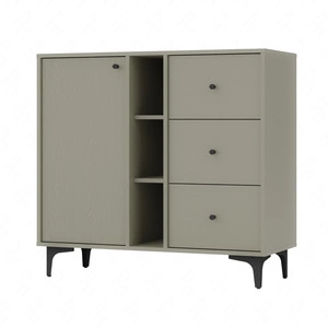 Zásuvková komoda Kioto I 100 cm eukalyptus moderní design praktické police černé úchyty kovová základna