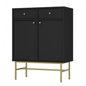 Zásuvková komoda Kioto III 84 cm černá grafitová ideální komoda do obývacího pokoje nebo ložnice v moderním stylu zlatý kovový rám