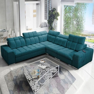 Rohová sedačka s funkcí spaní Luigi III tyrkysová pravá pohodlná rohová sedačka do obývacího pokoje ideální pro každodenní relaxaci