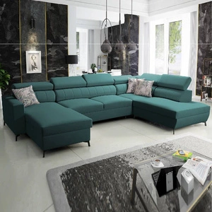 Rohová sedací souprava s funkcí spaní Savona VI tyrkysová levá elegantní a pohodlná rohová sedací souprava do obývacího pokoje se dvěma nádobami na lůžkoviny
