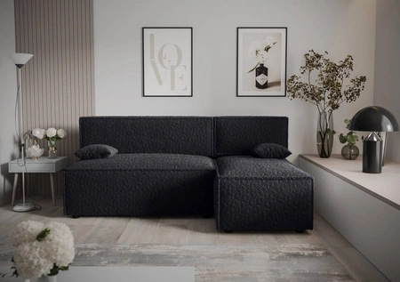 Rohová sedací souprava s funkcí spaní Brandon černá pravá strana měkká tkanina s charakteristickou smyčkovou povrchovou nádobou na lůžkoviny
