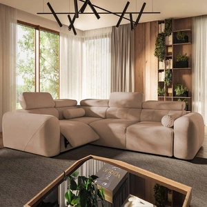 Rohová sedací souprava s funkcí spaní Cantare II Lux losos levá pohodlná rohová sedací souprava do obývacího pokoje se zvedací podnožkou měkká látka