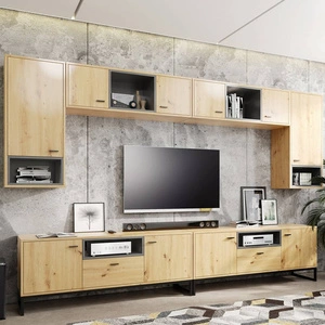 Nástěnná skříňka Olier dub řemeslník moderní design nástěnná skříňka s kovovým rámem nástěnná skříňka v průmyslovém a půdním stylu