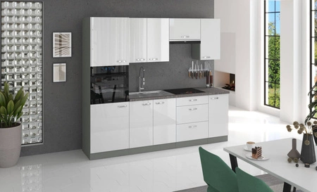 Sada kuchyňského nábytku Bianka 240 cm lesklé přední strany ideální pro moderní skandinávský a klasický interiér